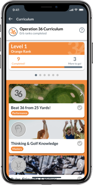 Curriculum page on Operation 36 Golf App